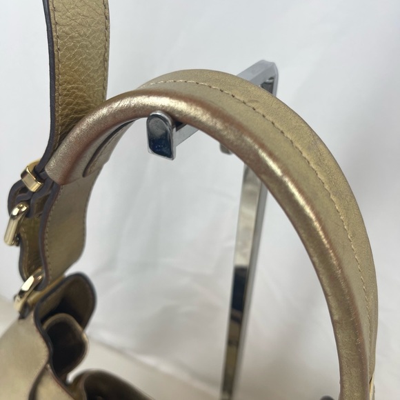 BURBERRY Metallic Gold /Beige Woven Nova Check PVC and Leather Warrior Hobo - Picture 4 of 12